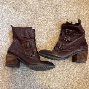 Women's Brown Leather Buckle Ankle Boots